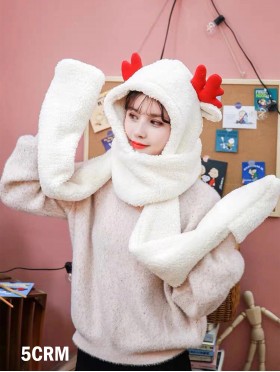 Plush Multi-functional Matching Set ( Scarf, Reindeer Hat & Mitts)